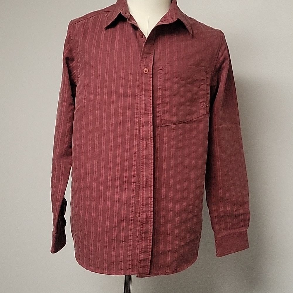 Prana burgandy stripe button up shirt men's size M